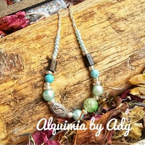 Alquimia Turquoise hematite and quartz and Silver Beaded Necklace